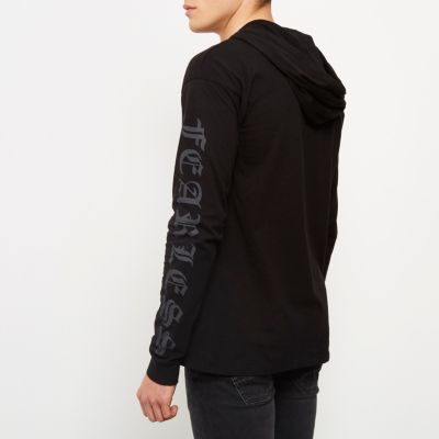 Black sleeve print hoodie